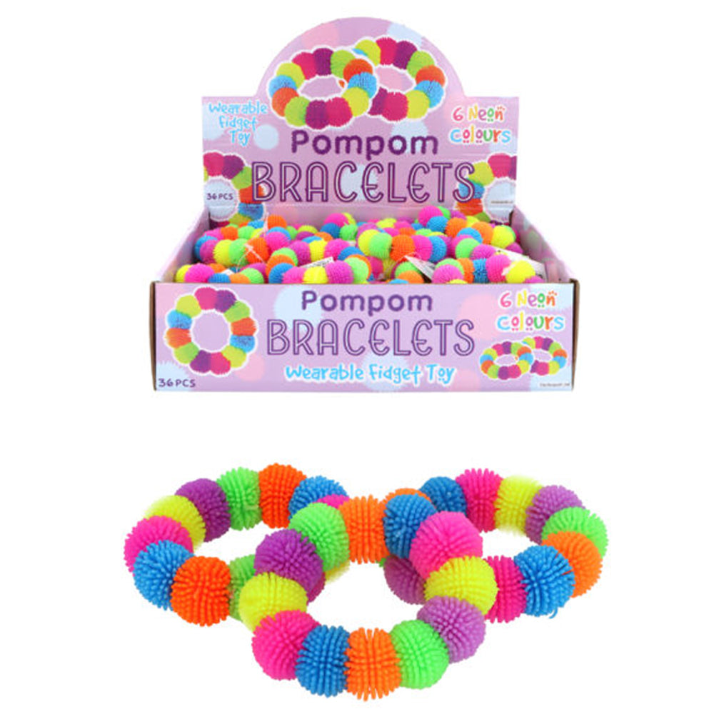 Multicolour Neon Pom Pom Stretch Bracelet - Each