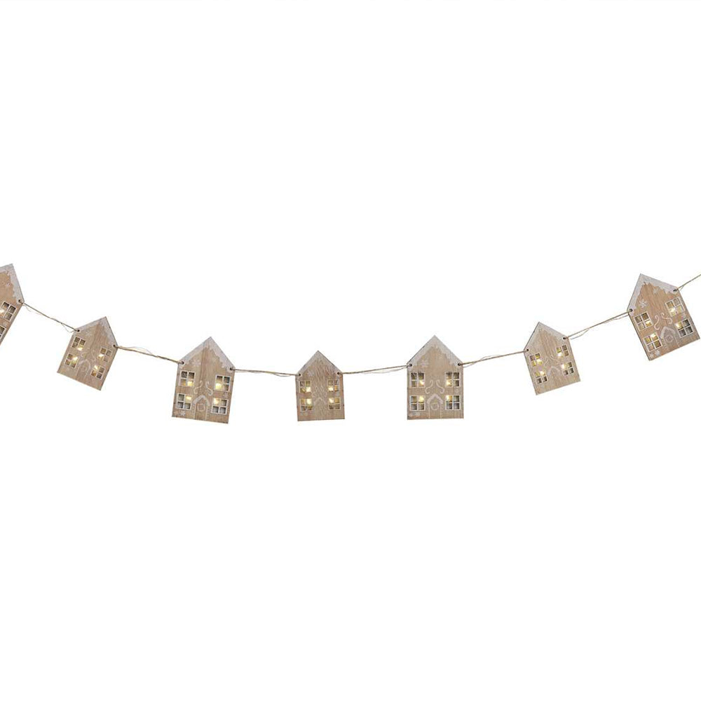 Wooden Gingerbread House Christmas Bunting with Light Up Windows - 2m