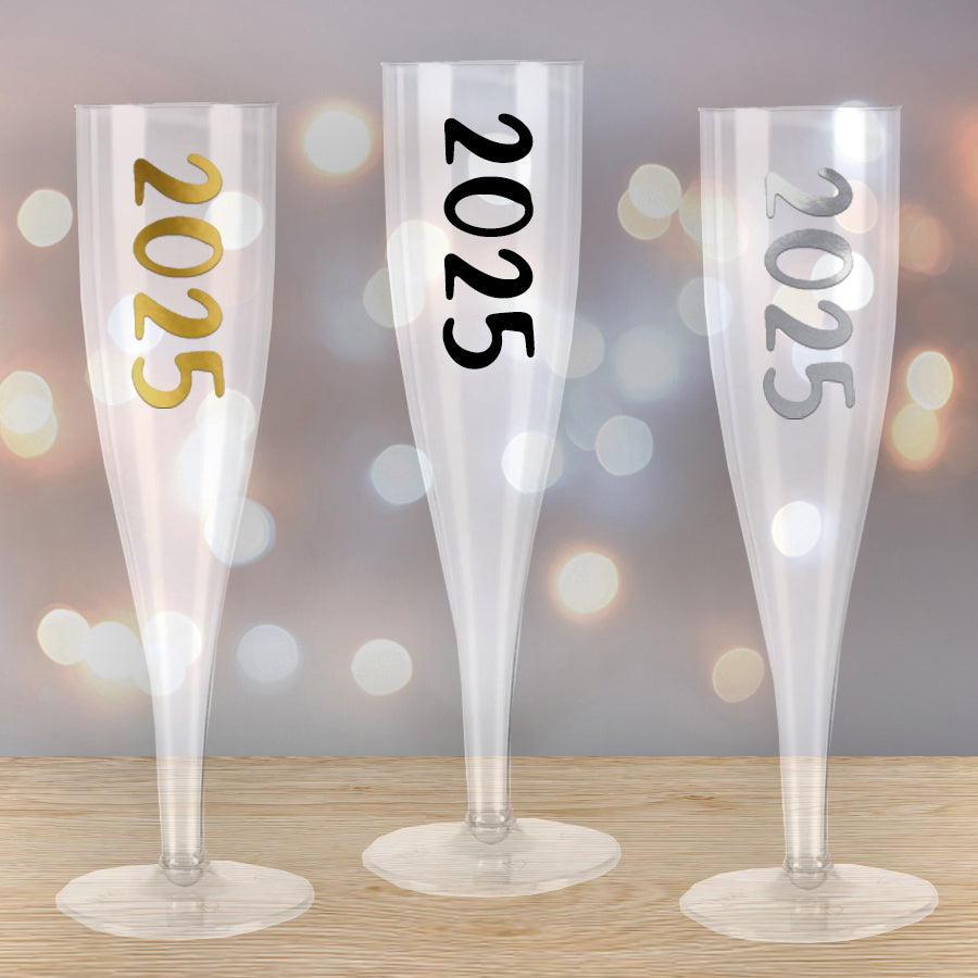 2025 New Year Champagne & Prosecco Flute Glass - Clear - Choose Your Text Colour - 175ml - Each