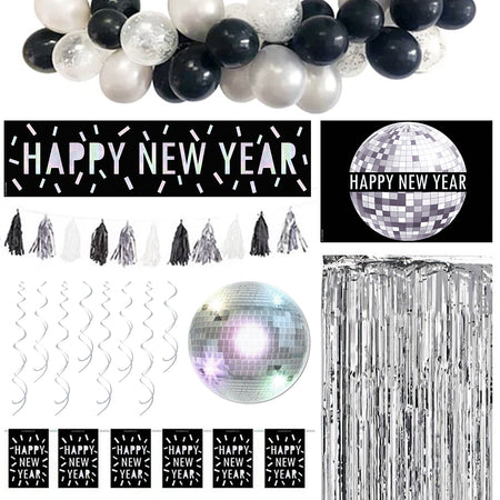 New Years Eve Disco Black & Silver Decoration Pack