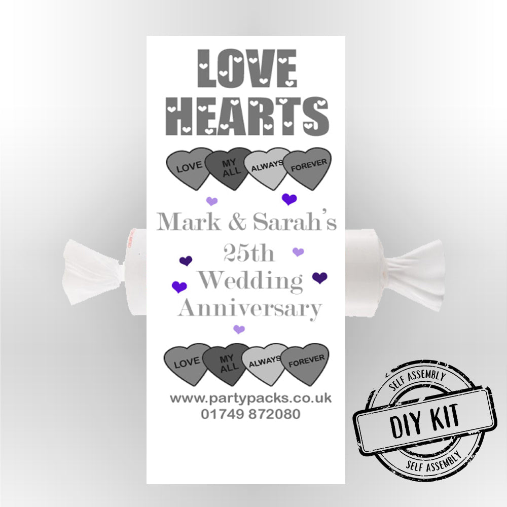 Personalised Love Hearts- Silver Anniversary- Pack of 30