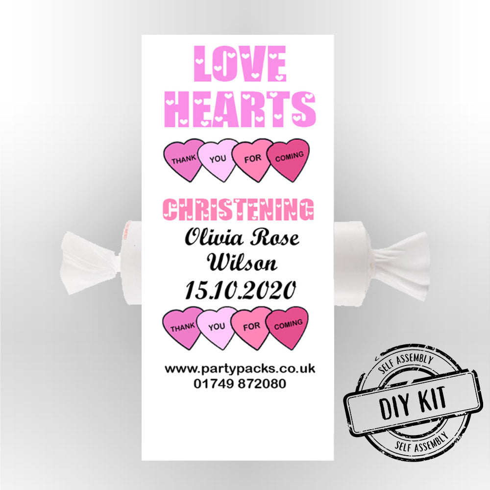 Personalised Love Hearts- Pink Christening- Pack of 30