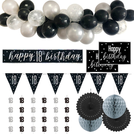 18th Birthday Black & Silver Glitz Decoration Pack