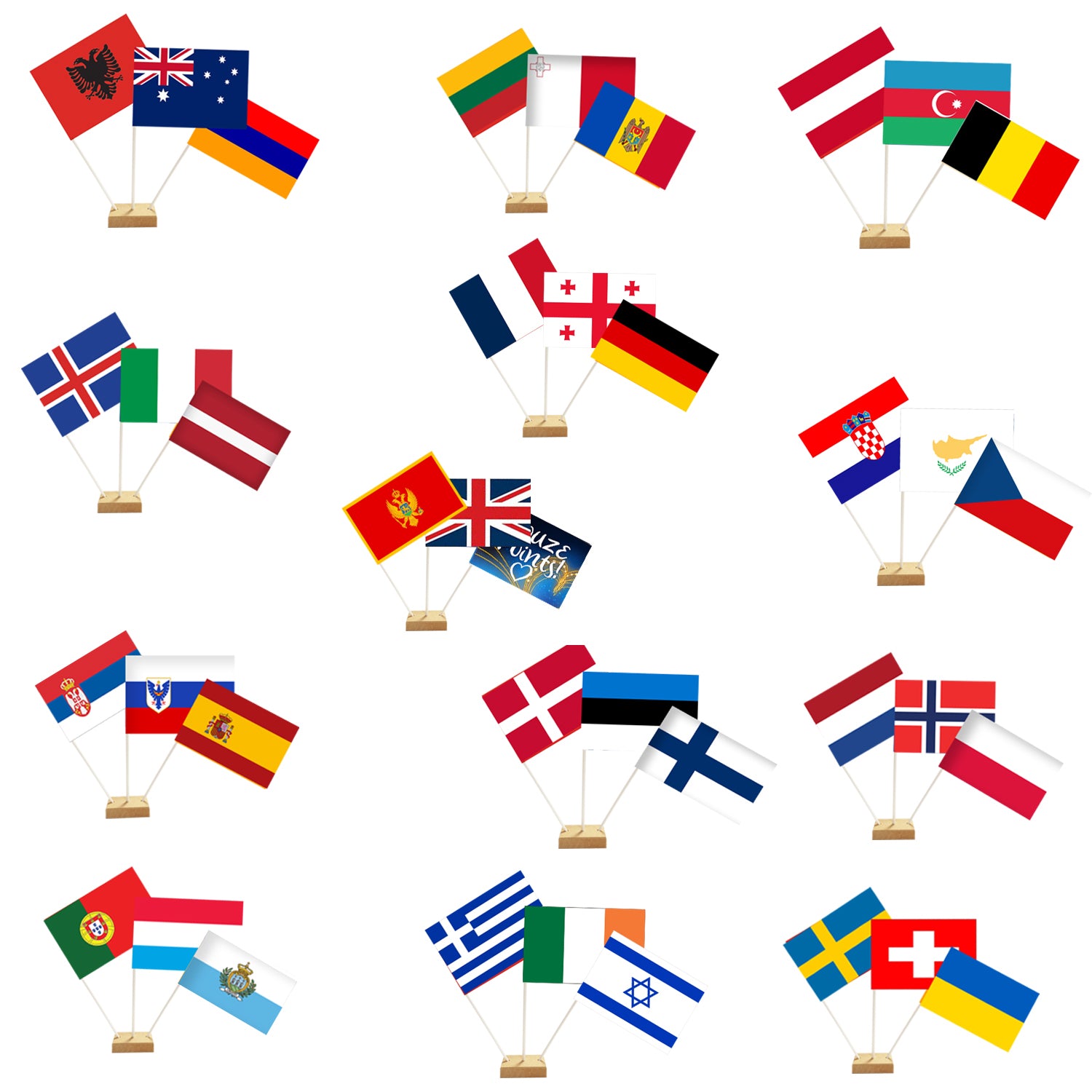 Eurovision Countries Paper Table Flag Pack with Holders - 38 Countries