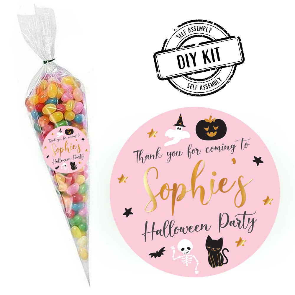 Pink Halloween Personalised Sweet Cone Bag Favour Kit - Pack of 15