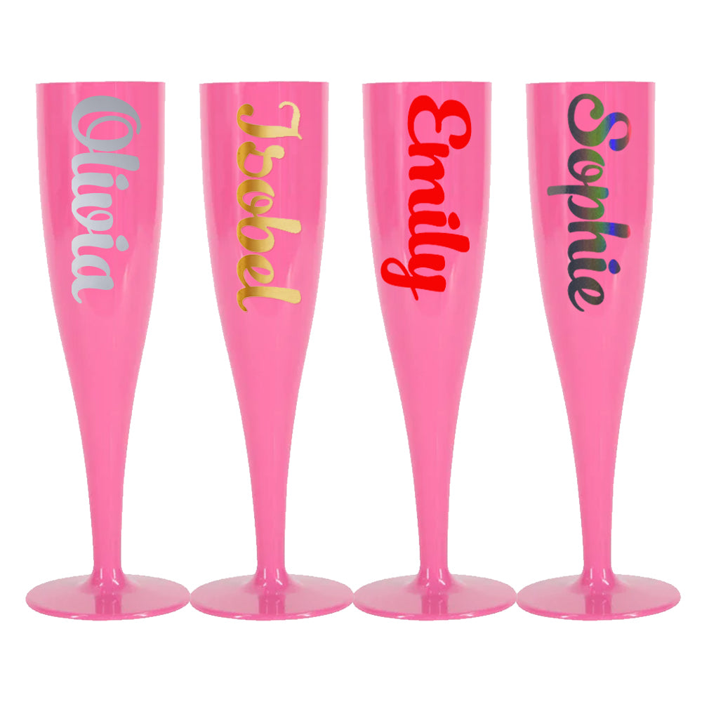 Pink Personalised Name Champagne & Prosecco Flute Glass - Choose Your Text Colour - 175ml - Each