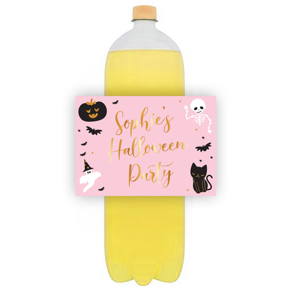 Pink Halloween Personalised Drinks Bottle Labels - Sheet of 4