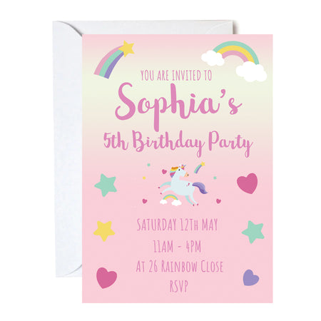 Unicorn Personalised Invitations - Pack of 16