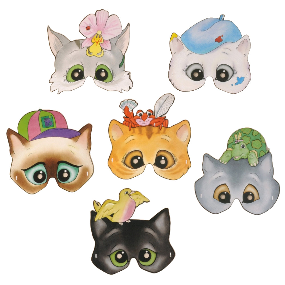 Cat Character Card Masks - Pack of 6