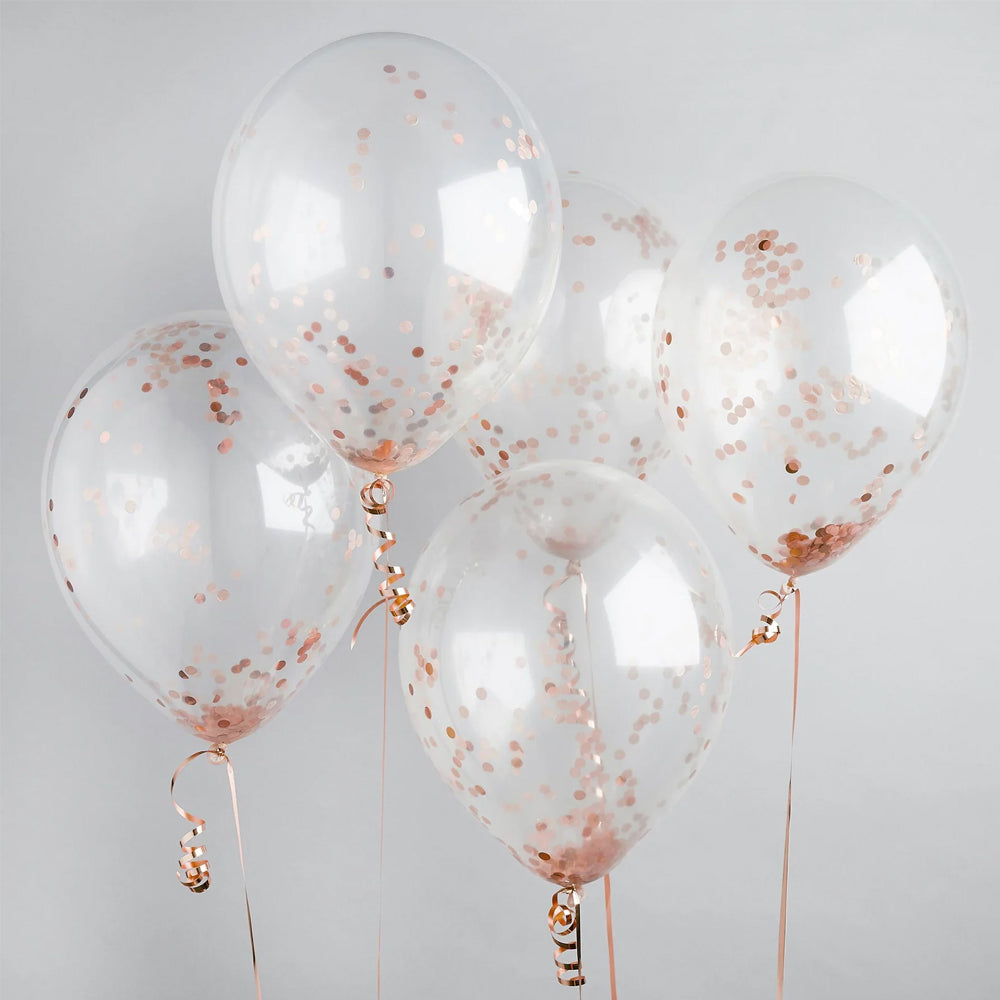 Rose Gold Confetti Balloons - 12" - Pack of 5