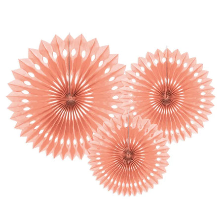 Light Peach Coral Hanging Paper Fan Decorations - Pack of 3