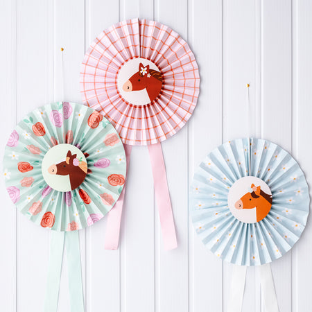 Horse Paper Rosette Fan Decorations - Pack of 3