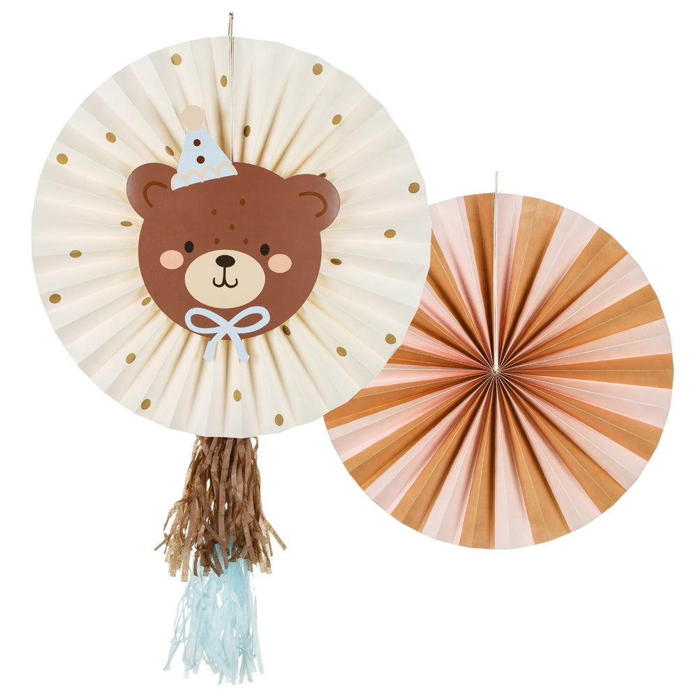 Teddy Bear Rosette Fan Decorations - 35cm - Pack of 2