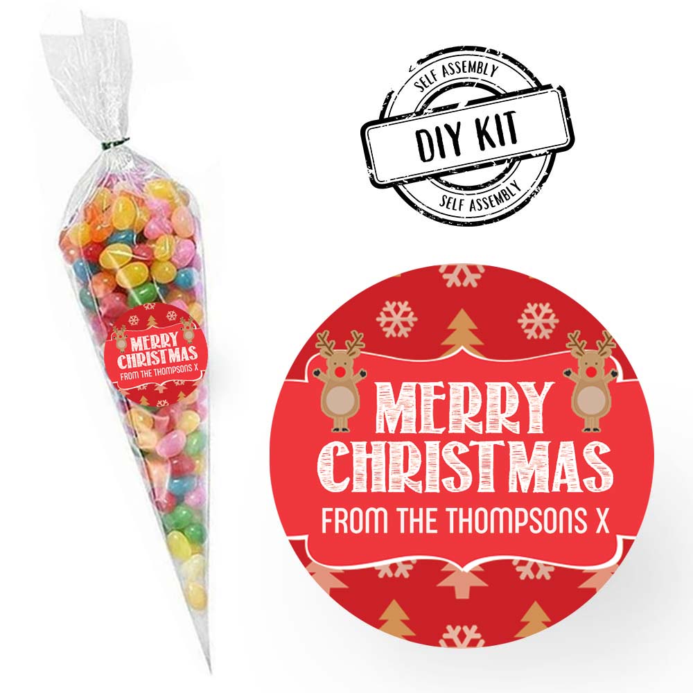 Rudolph Christmas Personalised Sweet Cone Bag Favour Kit - Pack of 15