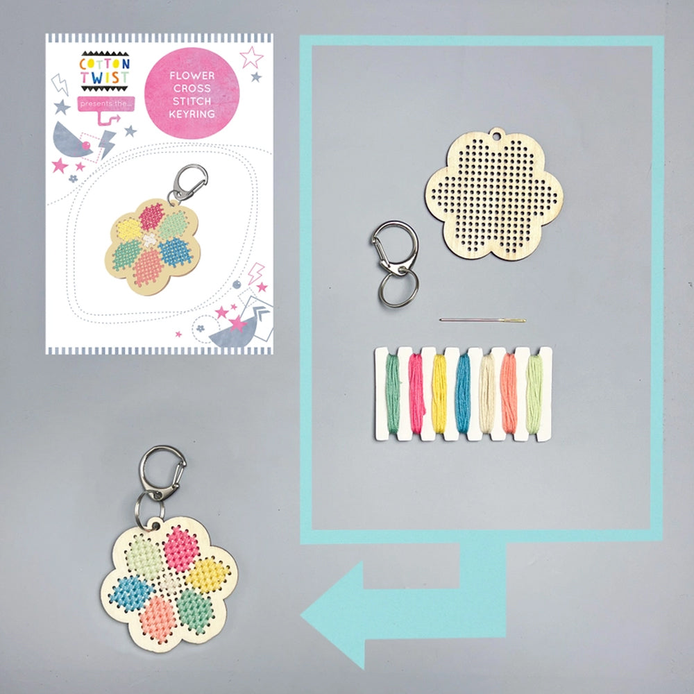 Make Your Own Flower Cross Stitch Keyring Kit