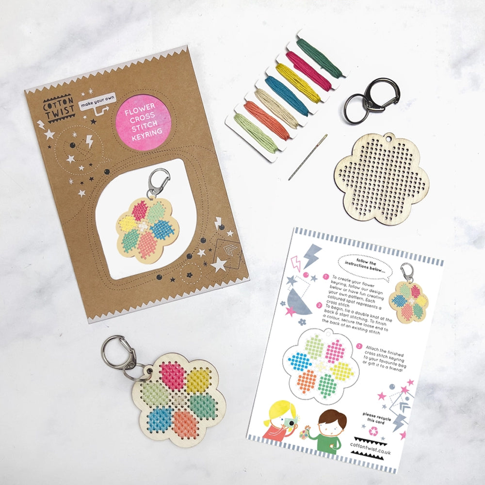 Make Your Own Flower Cross Stitch Keyring Kit