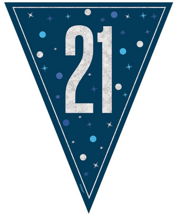 Birthday Glitz Blue 21st Flag Bunting - 2.7m