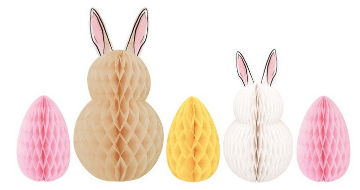 Honeycomb Easter Egg and Bunny Decorations - Pack of 5