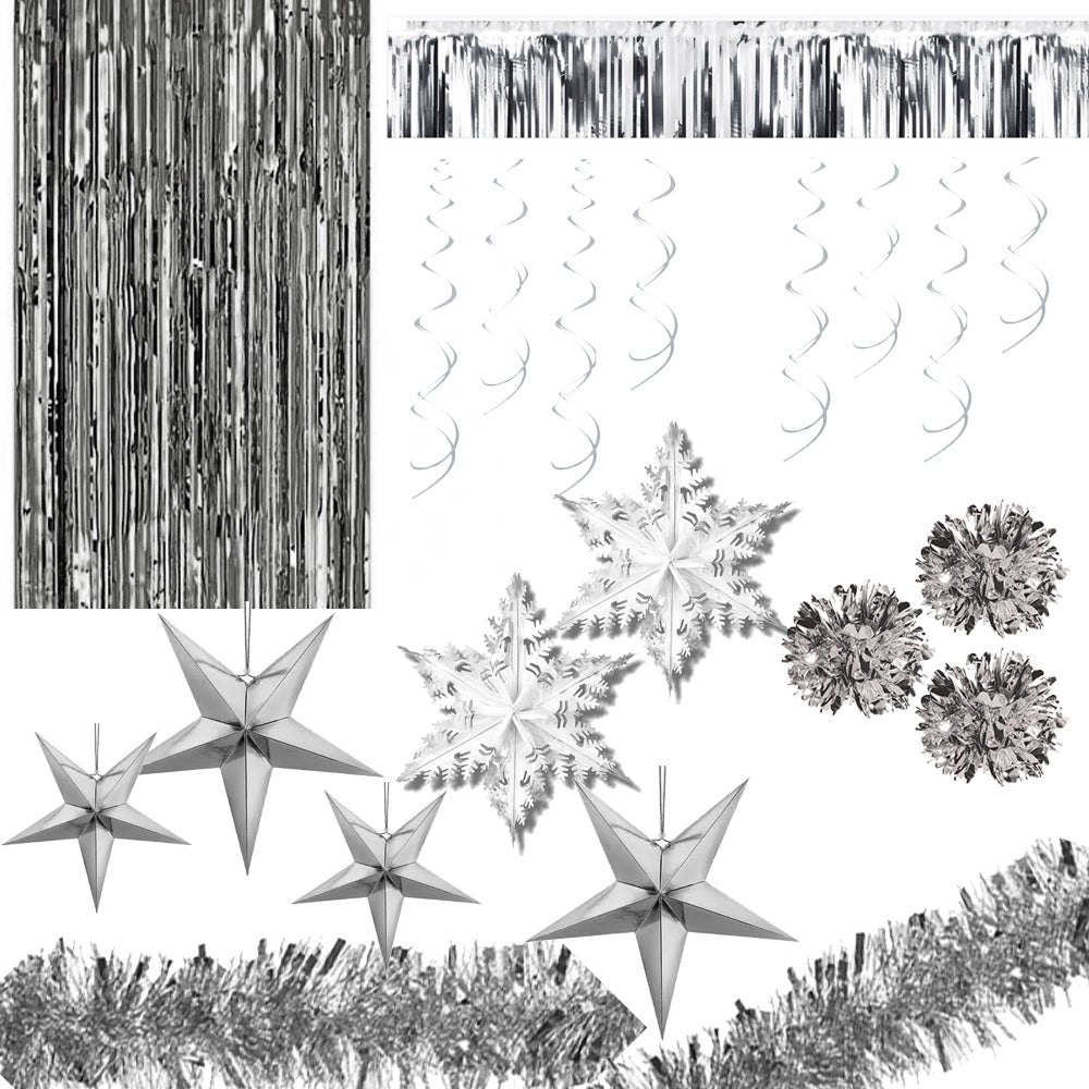 Silver Foil Christmas Decoration Party Pack