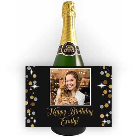 Birthday Sparkle Photo Personalised Bottle Labels - Sheet of 4