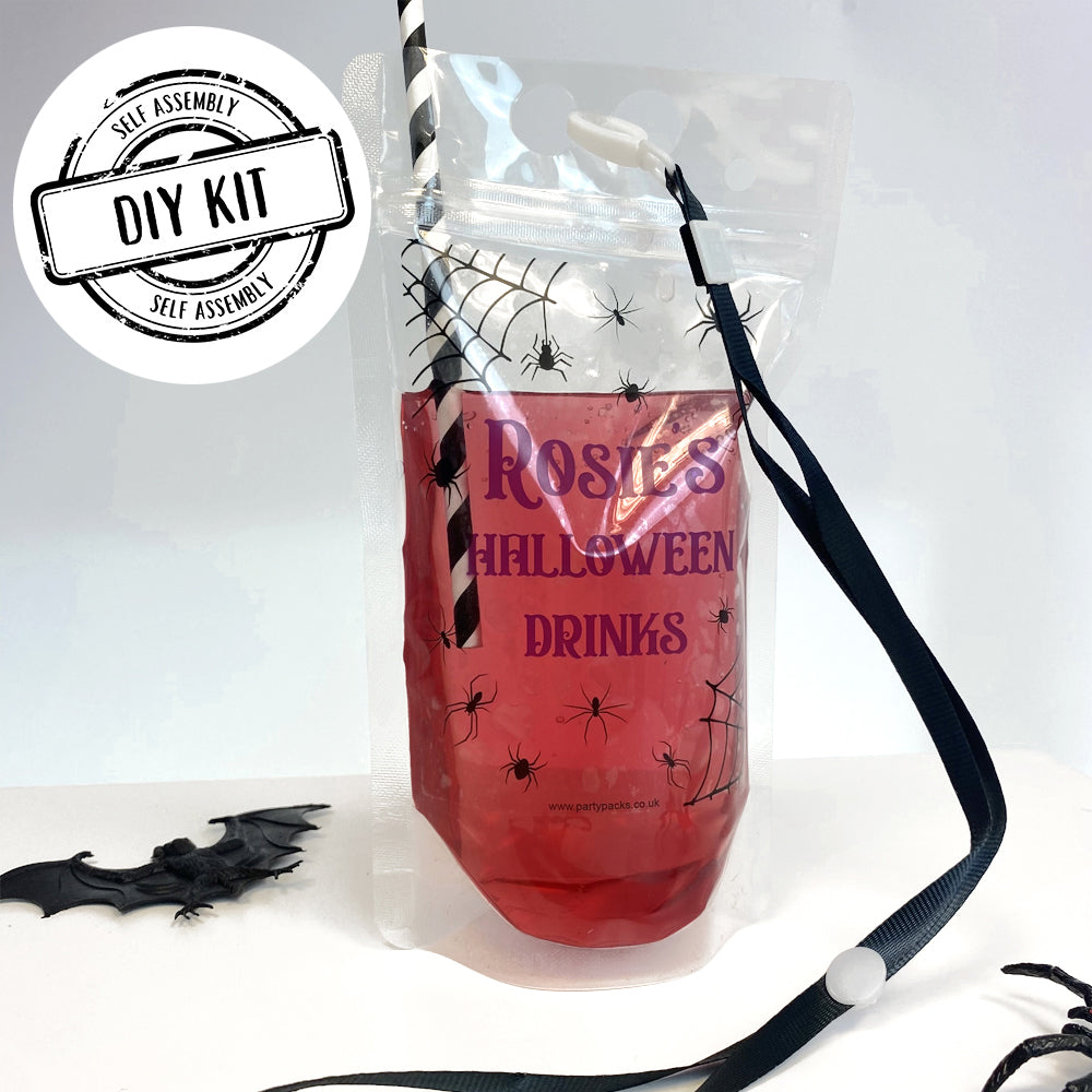 Personalised Drink Pouch DIY Kit - Spiderweb Halloween Design - 500ml - Pack of 8