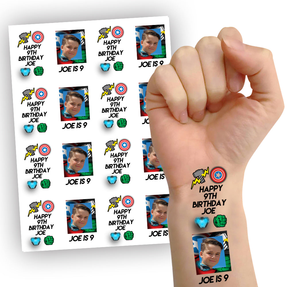 Superhero Personalised Temporary Tattoos - Pack of 16