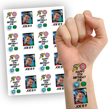 Superhero Personalised Temporary Tattoos - Pack of 16