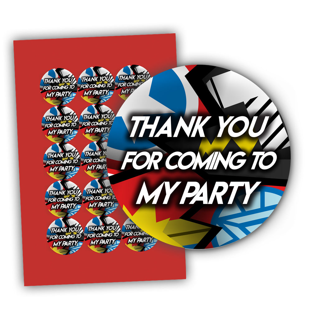 Superhero Thank You For Coming To My Party Round Stickers - 5cm - Sheet of 15