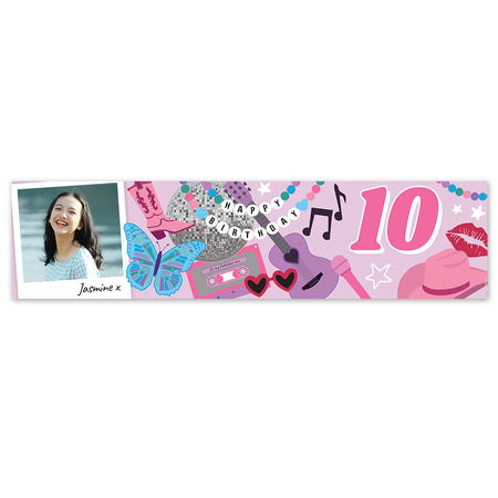 Personalised Taylor Party Photo and Age Landscape Banner - 120cm x 30cm