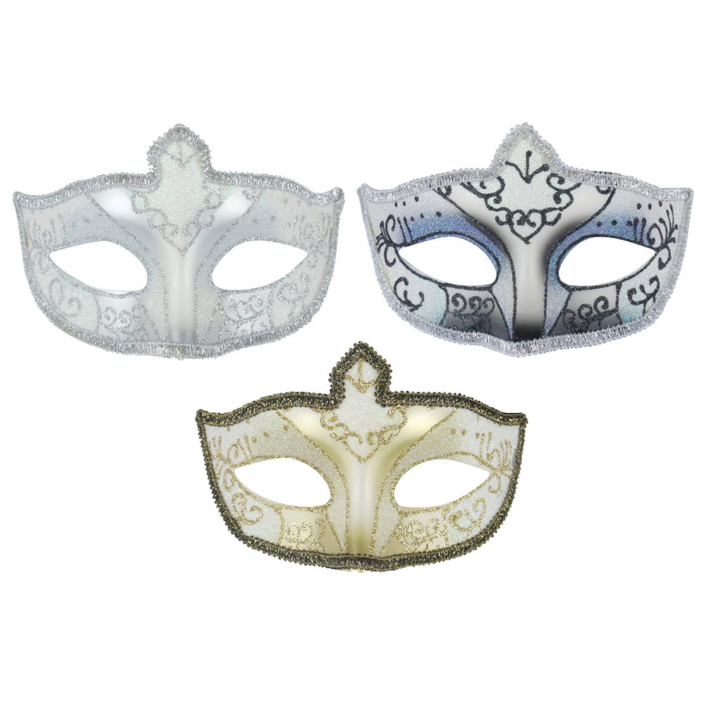 Glitter Eye Masks with Glitter Trim - 3 Assorted Colours - Each