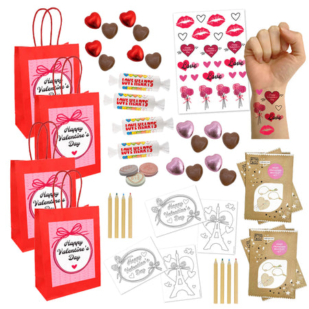 Valentine's Day Party Bag Kit with Contents - Pack of 4