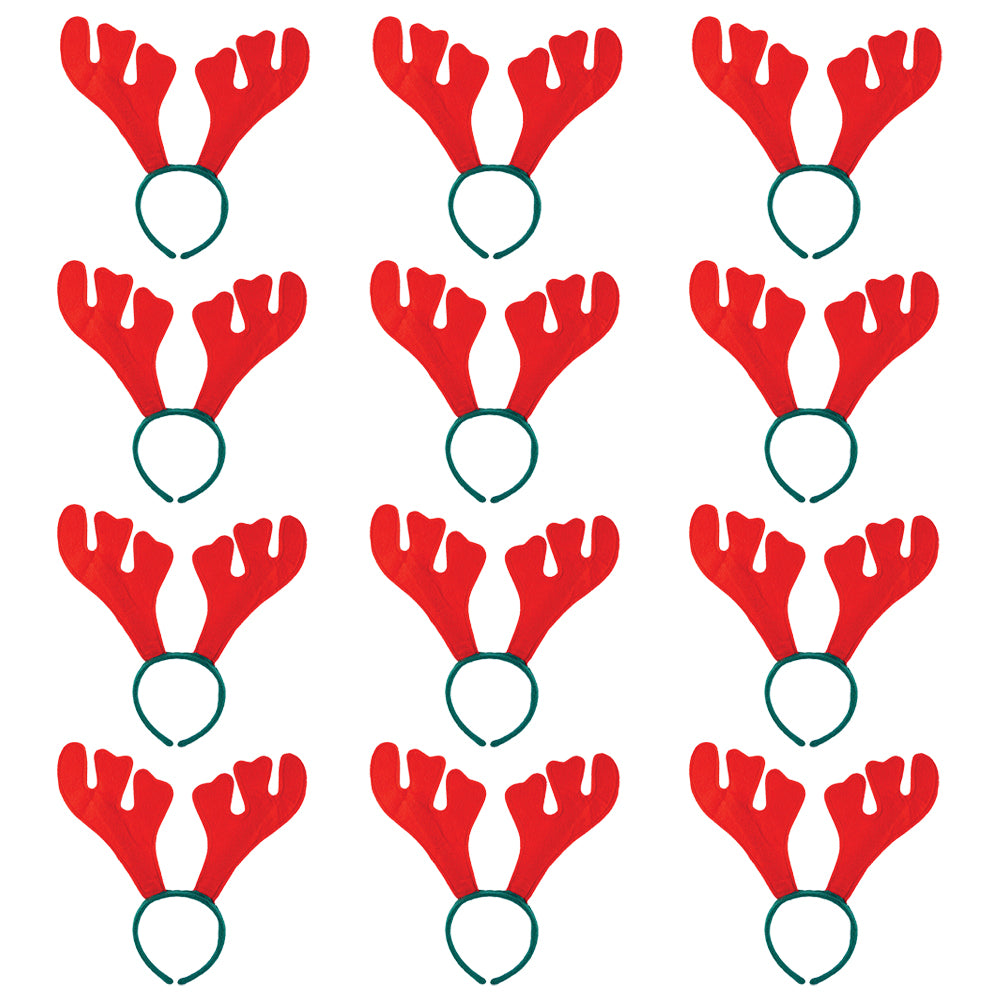 Reindeer Red & Green Antlers Headbands - Pack of 12