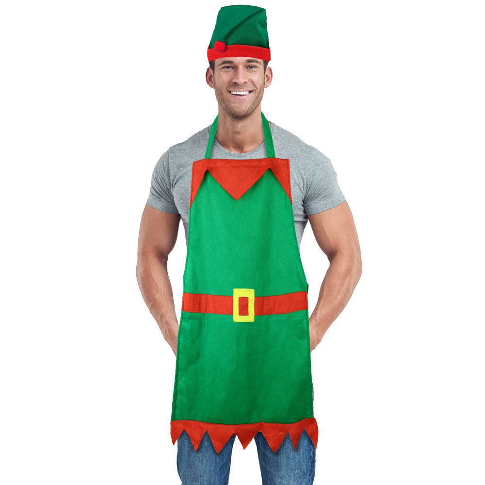 Christmas Elf Kitchen Apron with Elf Hat