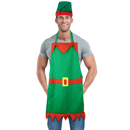 Christmas Elf Kitchen Apron with Elf Hat