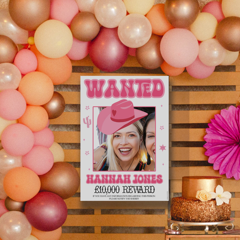 Pink Cowgirl Wanted Photo Personalised Poster - A3