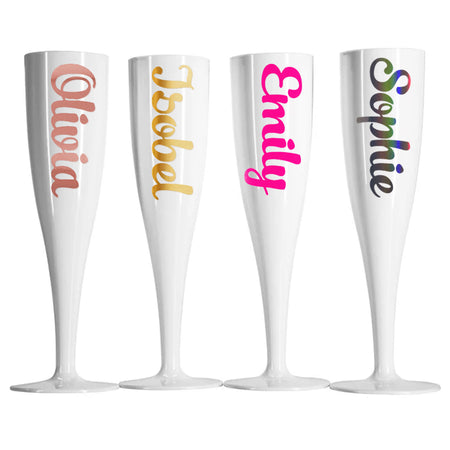 Personalised Name Champagne & Prosecco White Flute Glass - Choose Your Text Colour - 175ml - Each