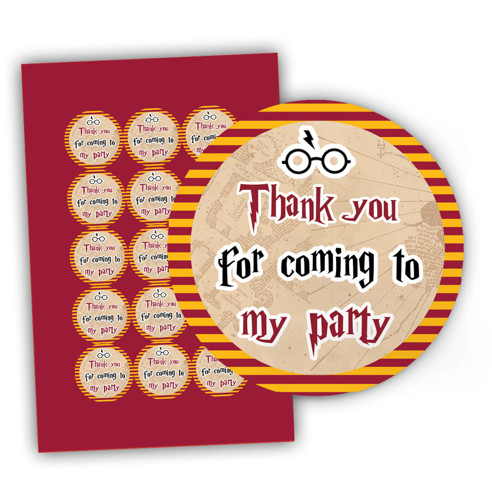 Wizard Thank You For Coming To My Party Round Stickers - 5cm - Sheet of 15