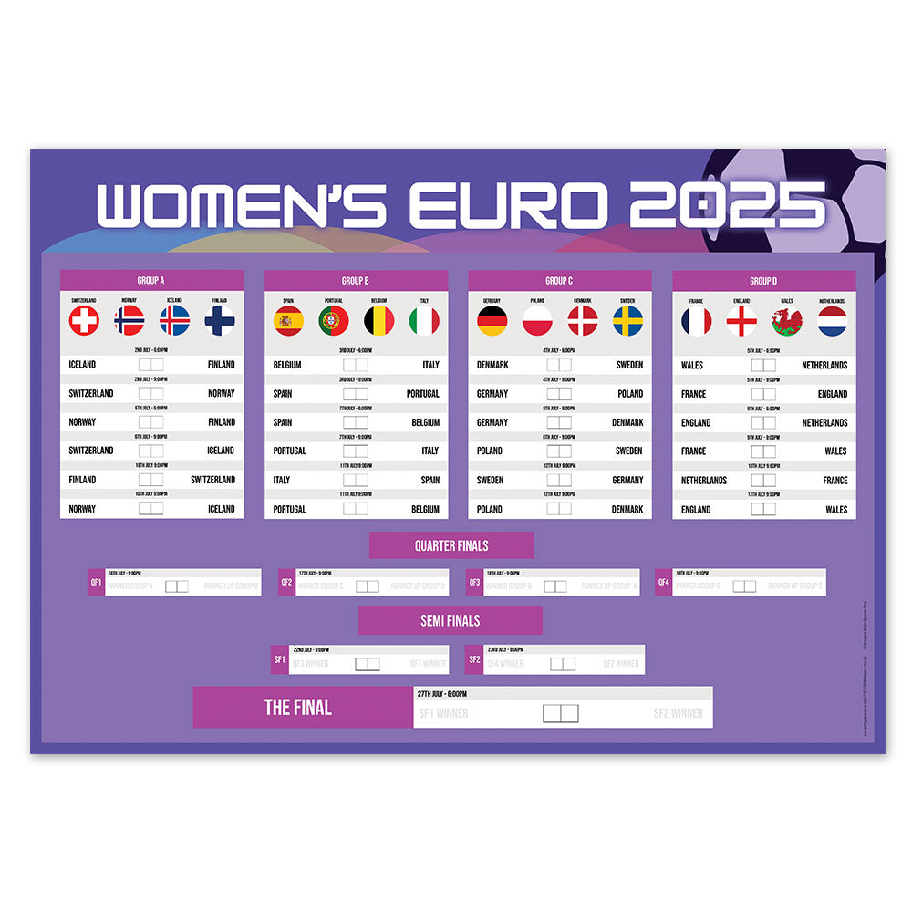 Women's Euro 2025 Football Fixtures Poster - A3