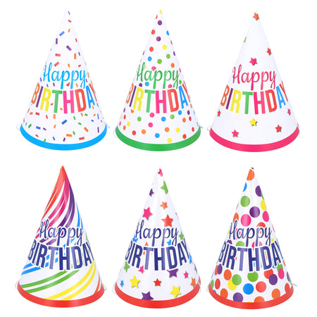 Happy Birthday Party Cone Hats - 6 Assorted Designs - Each