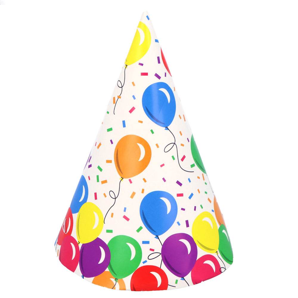 Balloon Multicolour Card Cone Party Hats  - 16cm - Each