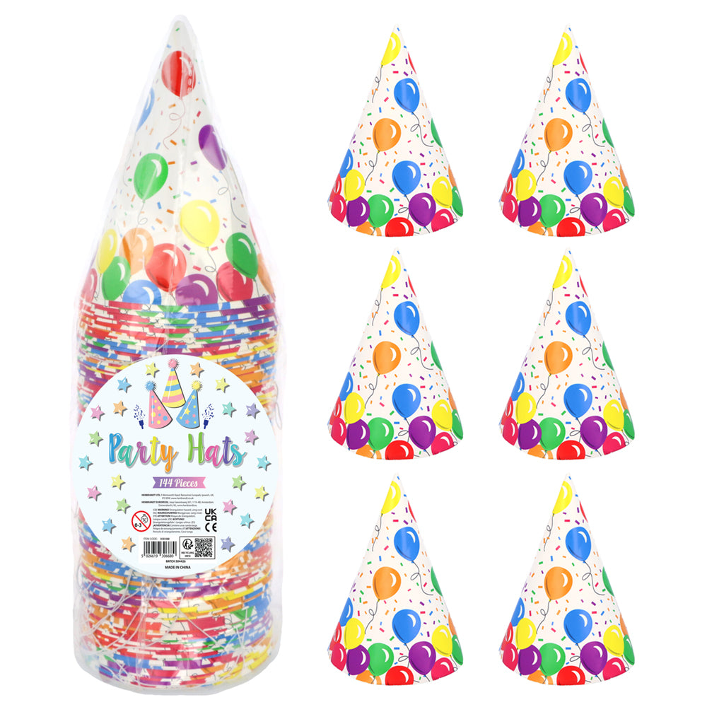 Balloon Rainbow Cone Party Hats - Pack Of 144 