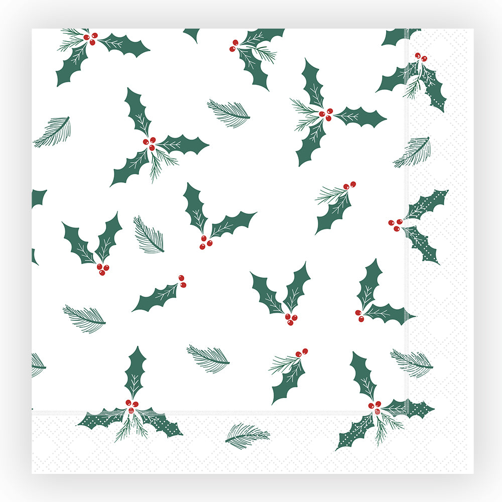 Jolly Holly Paper Napkins - 33cm - Pack of 100