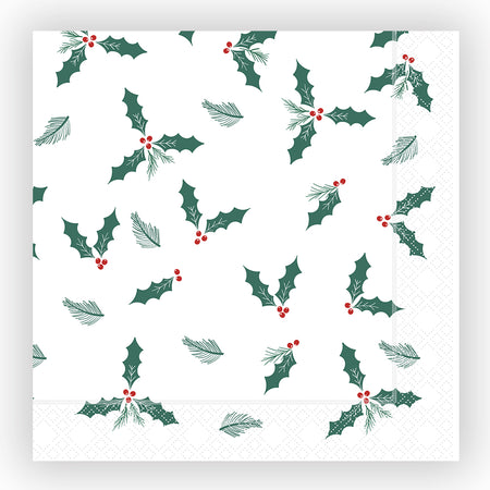 Jolly Holly Paper Dinner Napkins - 40cm - Pack of 125