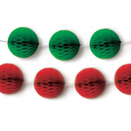 Red and Green Paper Honeycomb Ball Garland - 2m - Pack of 2