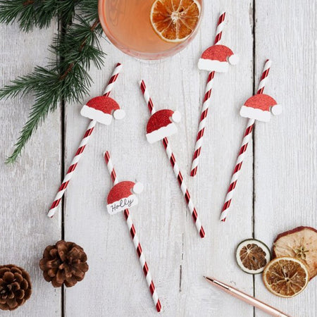 Santa Hat Paper Straws - Pack of 16