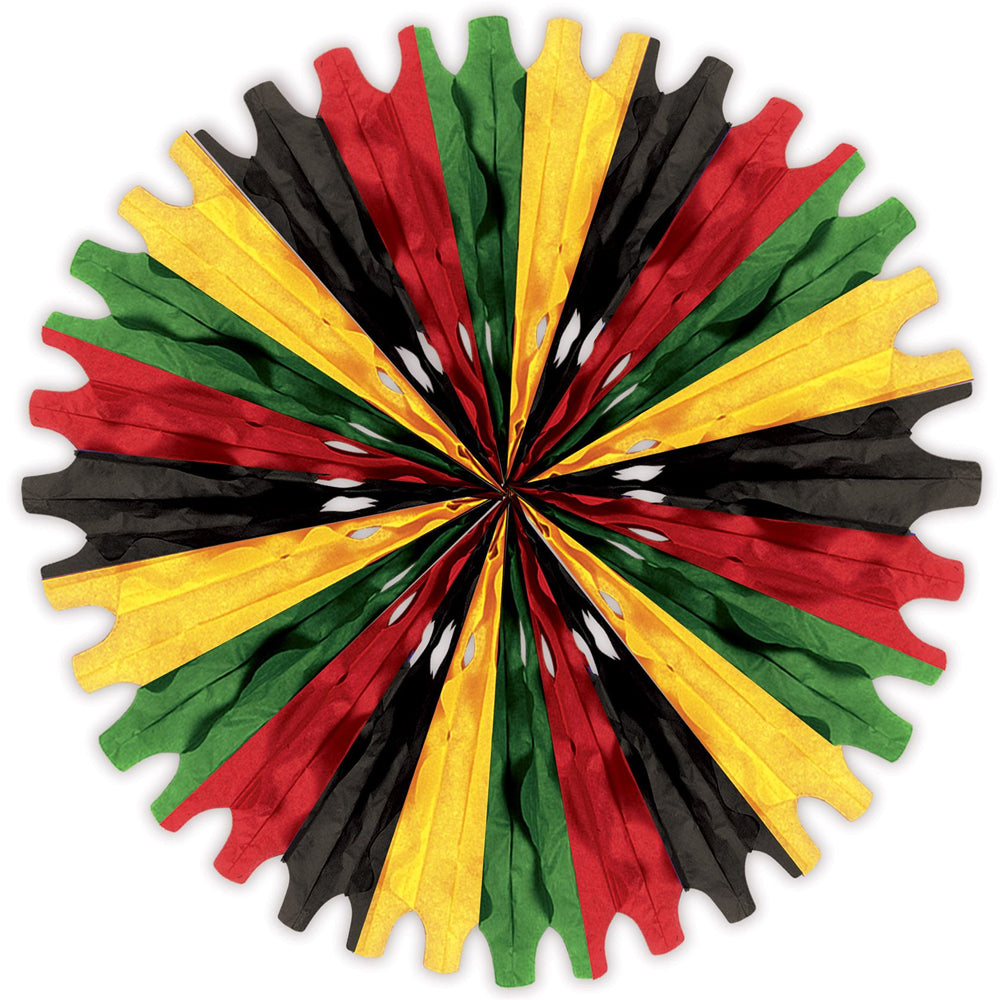 Black, Red, Green and Yellow Tissue Paper Fan Decoration - 63cm