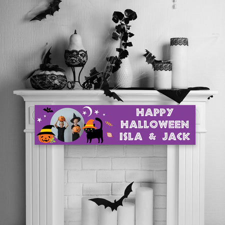 Cat & Pumpkin Halloween Personalised Photo Banner Decoration - 1.2m