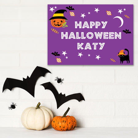 Cat & Pumpkin Halloween Personalised Poster - A3