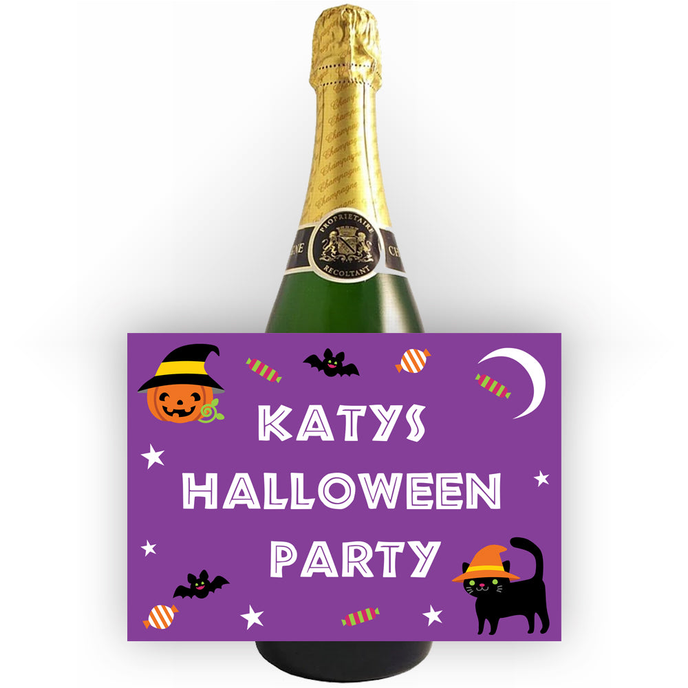 Cat & Pumpkin Halloween Personalised Wine Labels - Sheet of 4