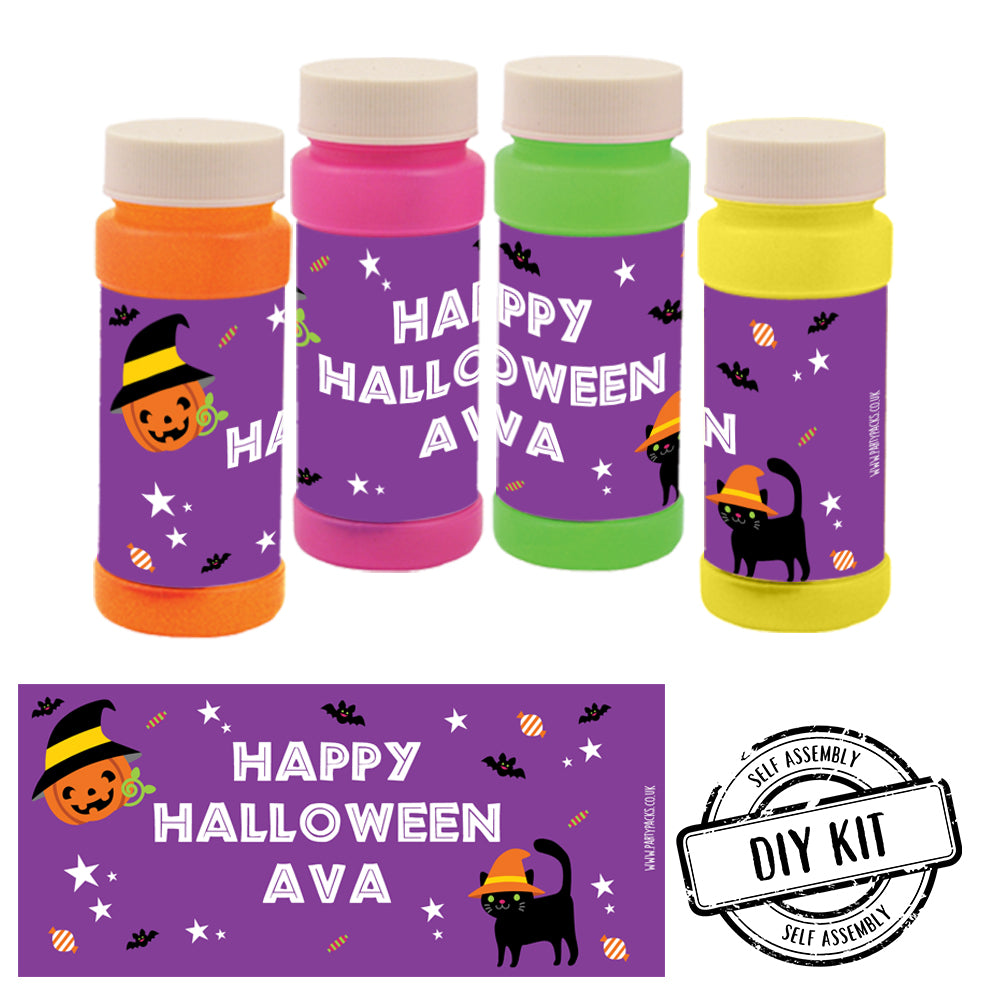 Personalised Bubbles - Cat & Pumpkin Halloween - Pack of 8